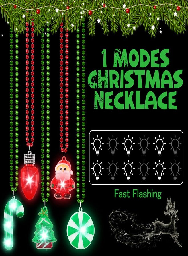 JULBEAR 10pcs Christmas LED Light Up Necklace, Christmas Bead Necklace Bulb Pendant 6 Modes Christmas Necklaces Candy Cane Xmas Tree Santa Claus Glow Necklaces Girls Boys for Xmas New Year Party - Image 3